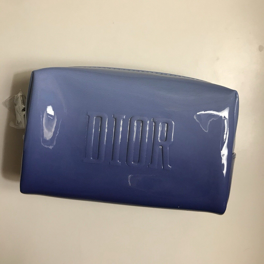 DIOR BLUE OMBRE EMBOSSED LOGO STAR ZIP top bag makeup cosmetic bag